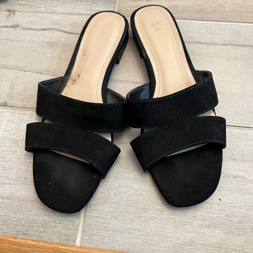 Black suede flat sandals